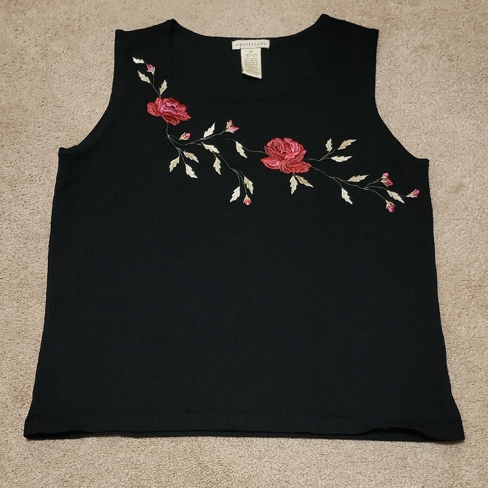 APOSTROPHE Black Embellished Sleeveless Tank Top